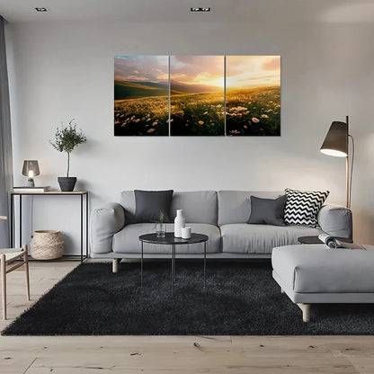 3pcs Sunset Over Flowery Fields Metal Print Ready to Hang Art