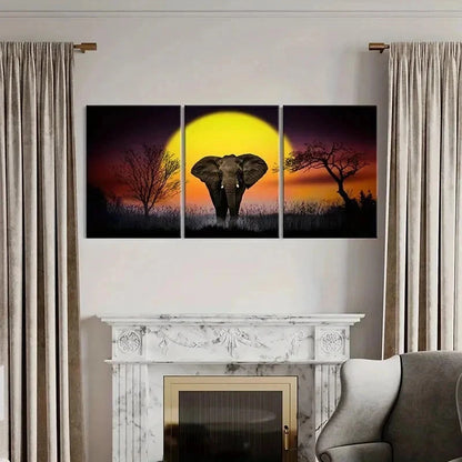 3pcs African Elephant Sunset Modern Wall Art Set Canvas Framed 40x60cm - High Quality Print 100% Australian Made Wall Canvas Ready to Hang