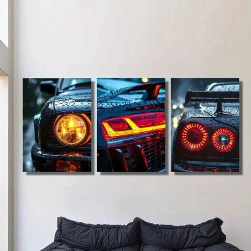 3pcs Cool Antique Car Headlight Taillights Wall Art Canvas Unframed - High Quality Print 100% Australian Made Wall Canvas