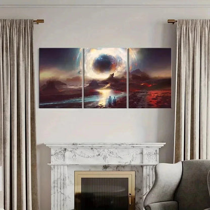3pcs Alien Planet Mountain Black Hole Wall Art Set Canvas Framed 40x60cm - High Quality Print 100% Australian Made Wall Canvas Ready to Hang