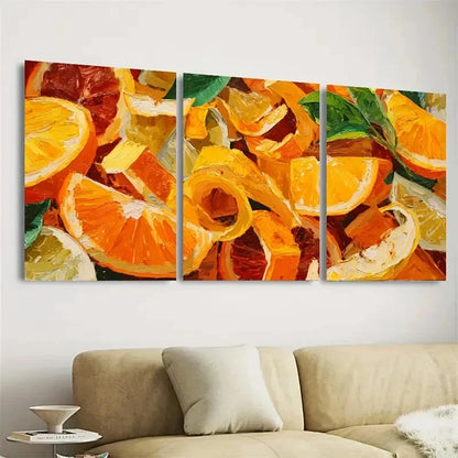 3pcs Orange Fruit Slices Bumblebee Juicy Print Wall Art Set Canvas Framed 50x70cm - High Quality Print 100% Australian Made Wall Canvas Ready to Hang