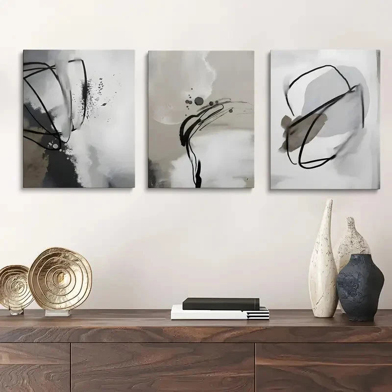 3pcs Gray Abstract Minimalist Style Metal Print Ready to Hang Art