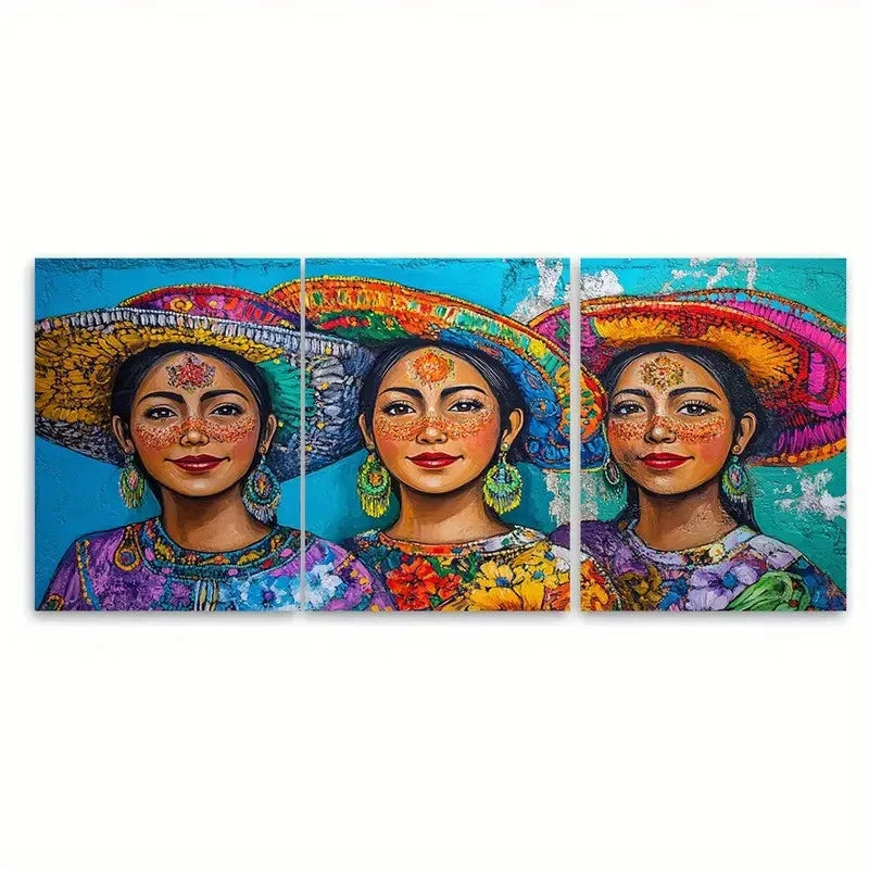 3pcs Colorful Mexican Culture Decor I Wall Art Set Canvas Framed 40x60cm - High Quality Print 100% Australian Made Wall Canvas Ready to Hang