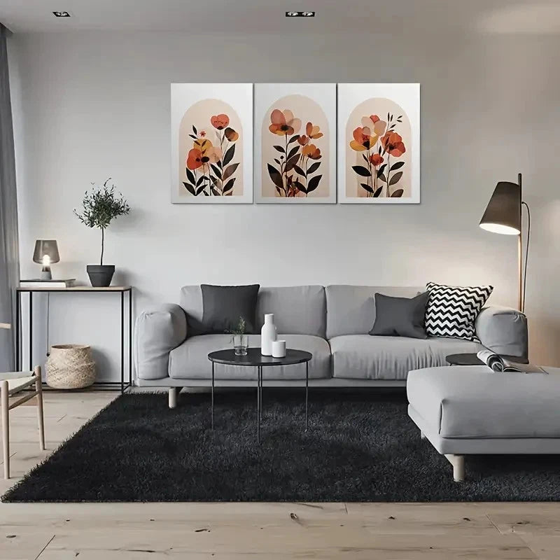 3pcs Minimalist Abstract Orange Yellow Floral Wall Art Set Canvas Framed 40x60cm - High Quality Print 100% Australian Made Wall Canvas Ready to Hang
