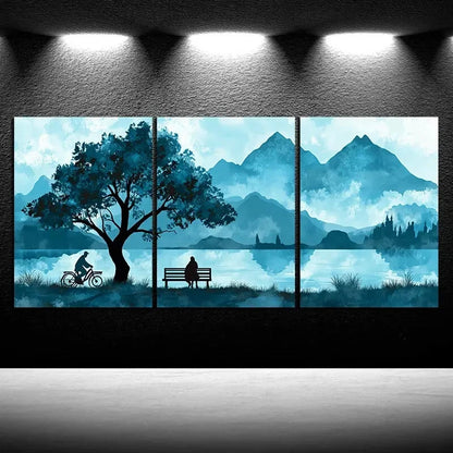 3pcs Reflection of Trees on The Lake Surface Metal Print Ready to Hang Art