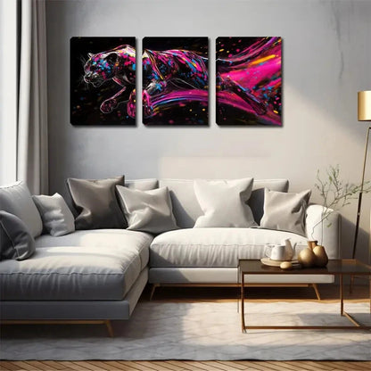 3pcs Vibrant Black Panther Design Perfect Wall Art Set Canvas Framed 40x60cm - High Quality Print 100% Australian Made Wall Canvas Ready to Hang