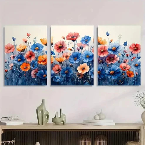 3pcs Wildflowers Cornflowers Botanical Perfect Wall Art Set Canvas Unframed - High Quality Print 100% Australian Made Wall Canvas