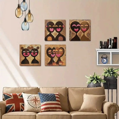 4pcs Romantic Afro CoupleWall Art Canvas Framed