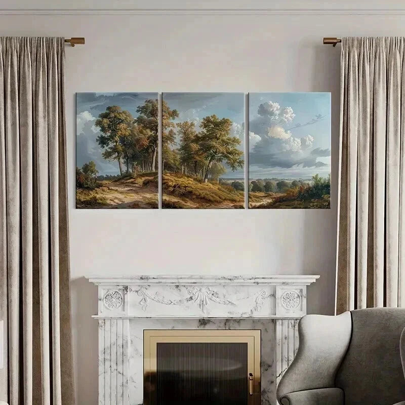 3pcs Tall Trees & Rolling Hills Scene Wall Art Set Canvas Framed 40x60cm - High Quality Print 100% Australian Made Wall Canvas Ready to Hang
