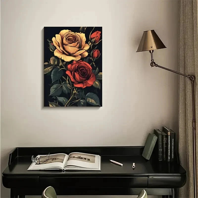 Vibrant Roses Colorful Painting 40x60cm Metal Print Ready to Hang
