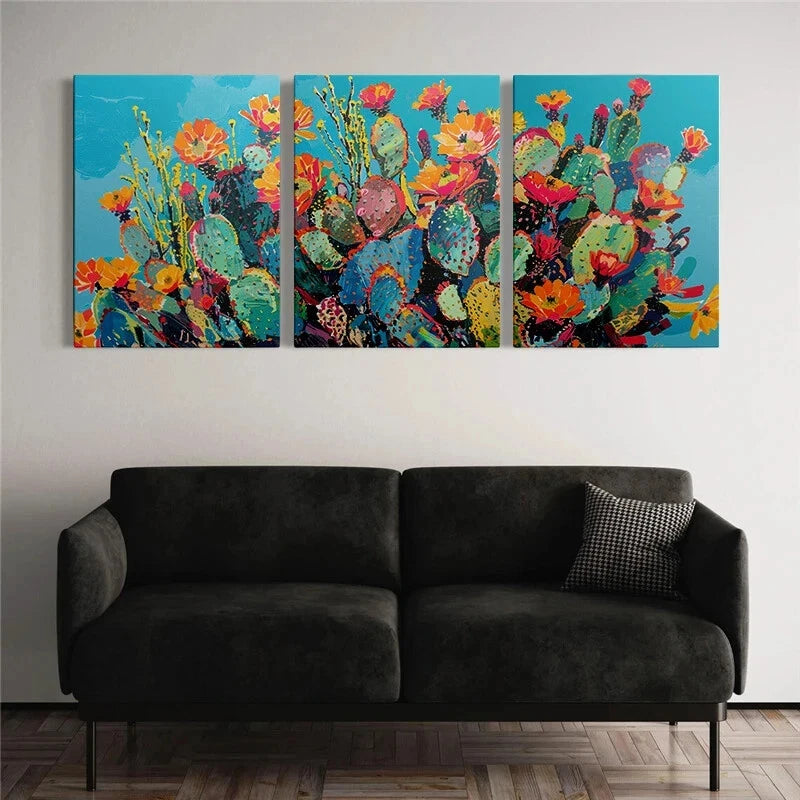 3pcs Vintage Desert Southwestern Cactus Metal Print Ready to Hang Art