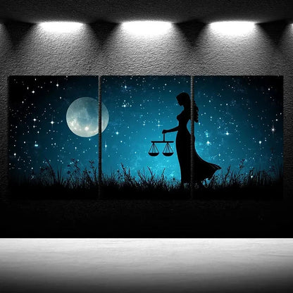 3pcs Libra Night Starry Sky Full Moon Metal Print Ready to Hang Art