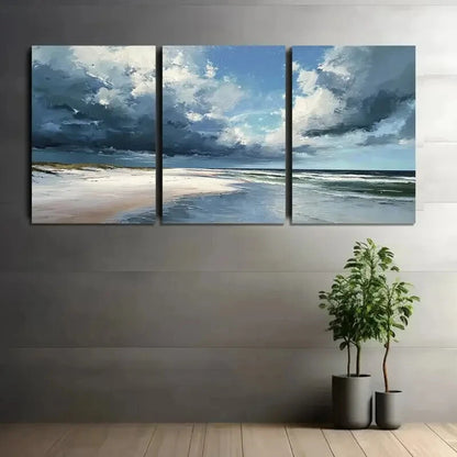 3pcs Beach Scene with Gentle Waves Metal Print Ready to Hang Art