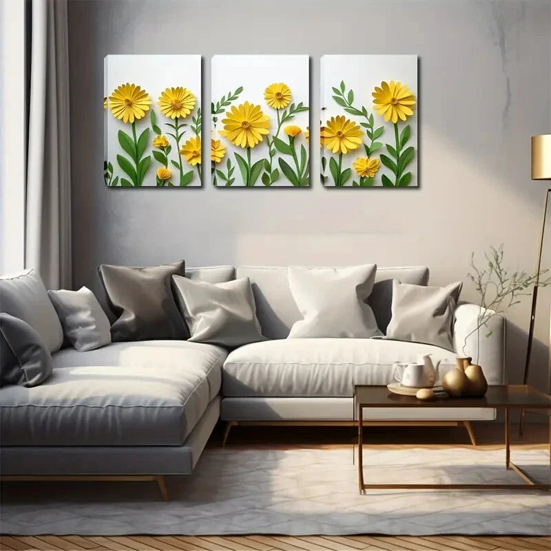 3pcs Natural Atmosphere Nordic Yellow Perfect Wall Art Set Canvas Framed 40x60cm - High Quality Print 100% Australian Made Wall Canvas Ready to Hang