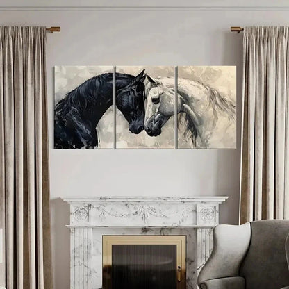 3pcs Abstract Black White Horses Love Wall Art Set Canvas Framed 40x60cm - High Quality Print 100% Australian Made Wall Canvas Ready to Hang