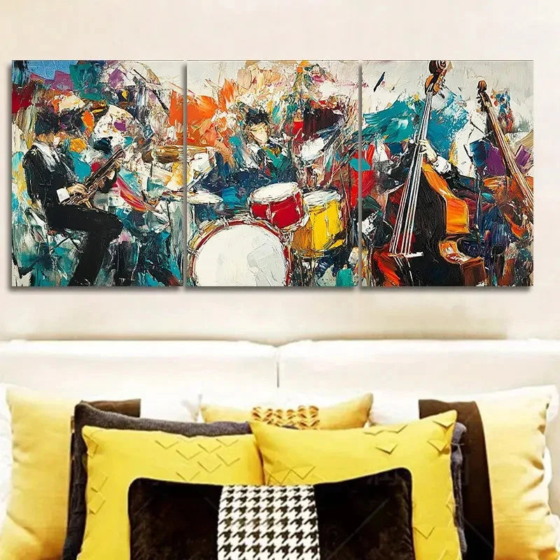 3pcs Vibrant Painting Set Drum Band Metal Print Ready to Hang Art