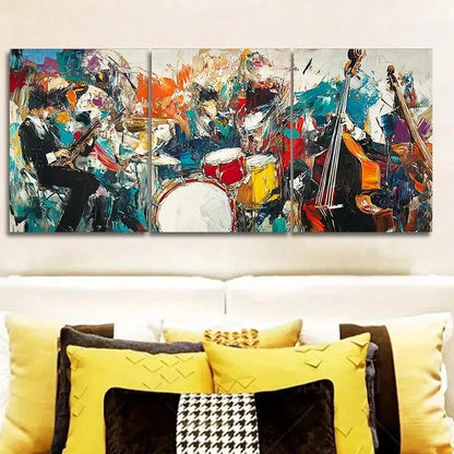 3pcs Vibrant Painting Set Drum Band Metal Print Ready to Hang Art