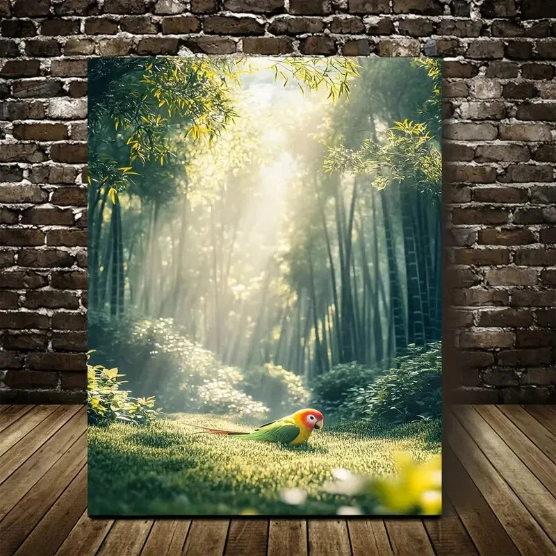 Serene Nature Painting Sunlight Filtering Painting 40x60cm Metal Print Ready to Hang