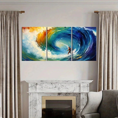 3pcs Surfing Wave Ocean Sunlight Adventure Metal Print Ready to Hang Art