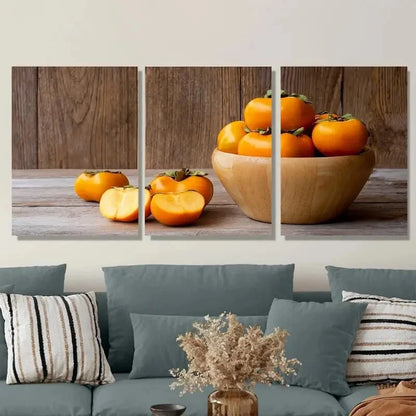 3pcs Vibrant Persimmon Fruit Design Metal Print Ready to Hang Art