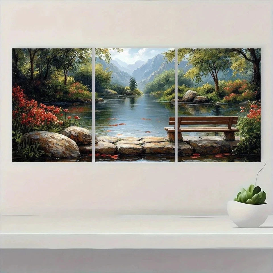 3pcs Scenery Garden Painting Nature Scenery Metal Print Ready to Hang Art