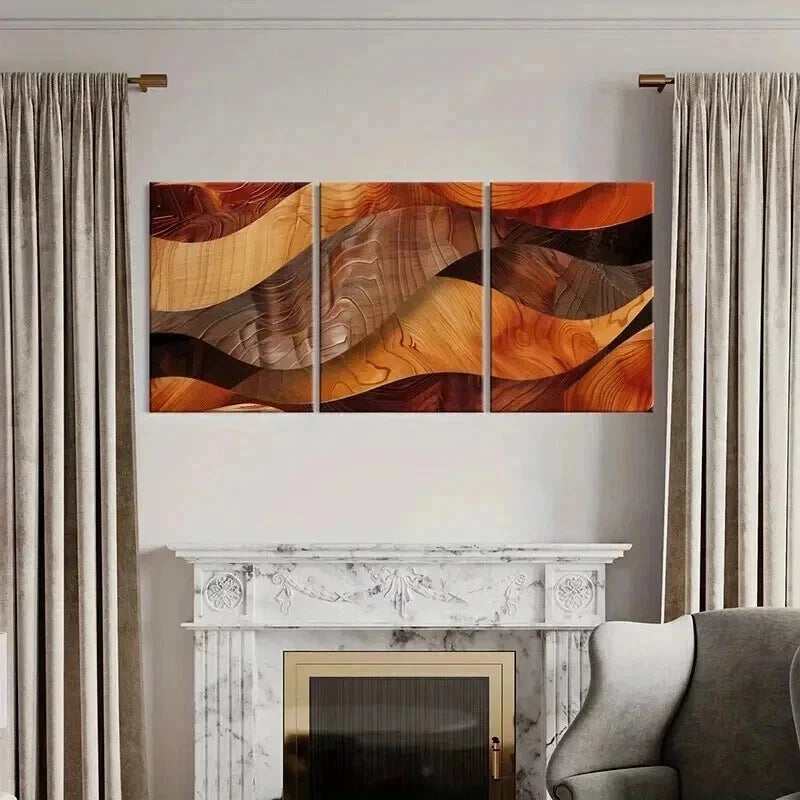 3pcs Abstract Wood Grain Waves Decor Metal Print Ready to Hang Art