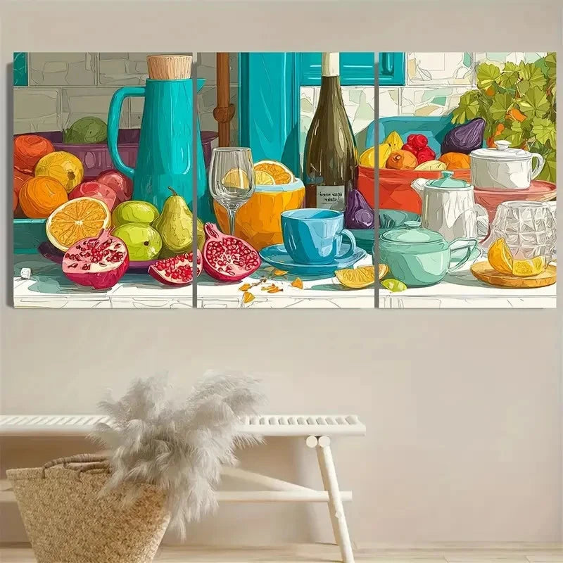 3pcs Colorful Kitchen Still Life Living Room Art Wall Art Set Canvas Framed 40x60cm - High Quality Print 100% Australian Made Wall Canvas Ready to Hang