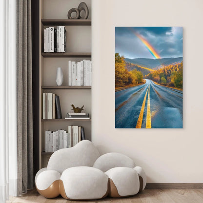 Rainbow End Road Landscape 60x90cm Metal Print Ready to Hang
