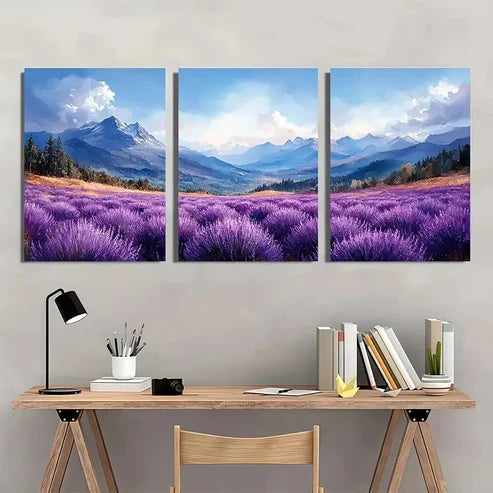 3pcs Lavender Valley Oregon Mountain Wall Art Set Canvas Unframed - High Quality Print 100% Australian Made Wall Canvas