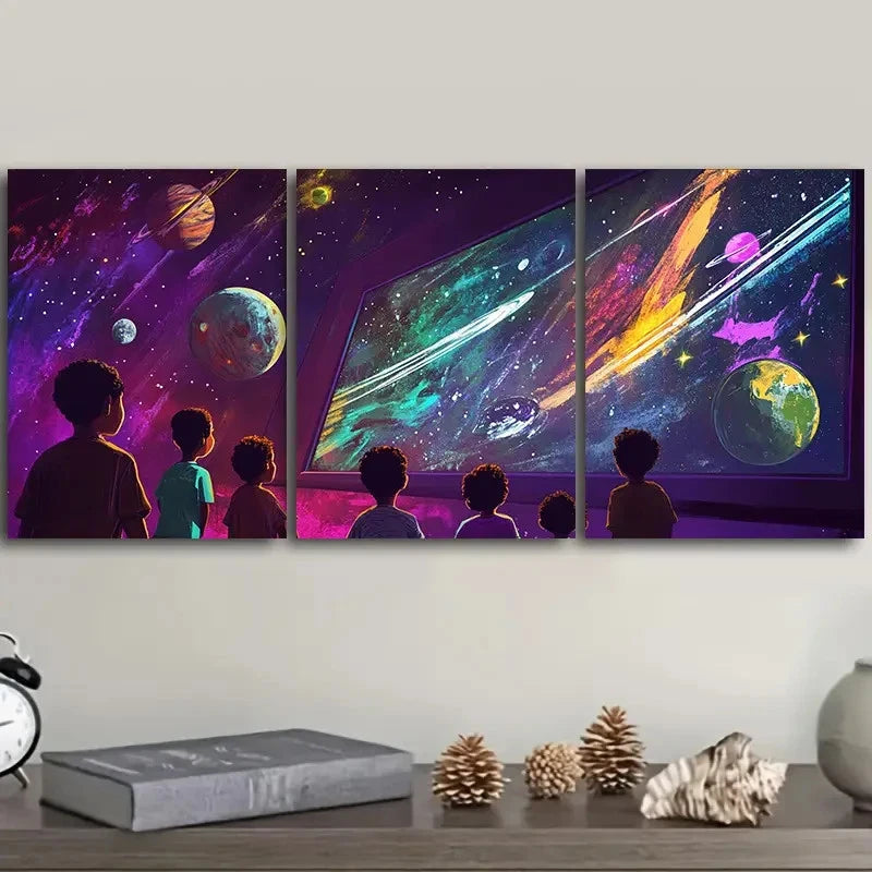 3pcs Universe View Luxurious Wall Hangings Wall Art Set Canvas Framed 50x70cm - High Quality Print 100% Australian Made Wall Canvas Ready to Hang