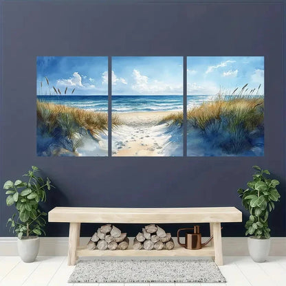 3pcs Watercolor Landscape with Wild Grasses Metal Print Ready to Hang Art