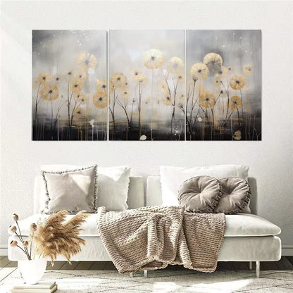 3pcs Modern Vertical Dandelion Flowers Paint Wall Art Set Canvas Framed 50x70cm - High Quality Print 100% Australian Made Wall Canvas Ready to Hang