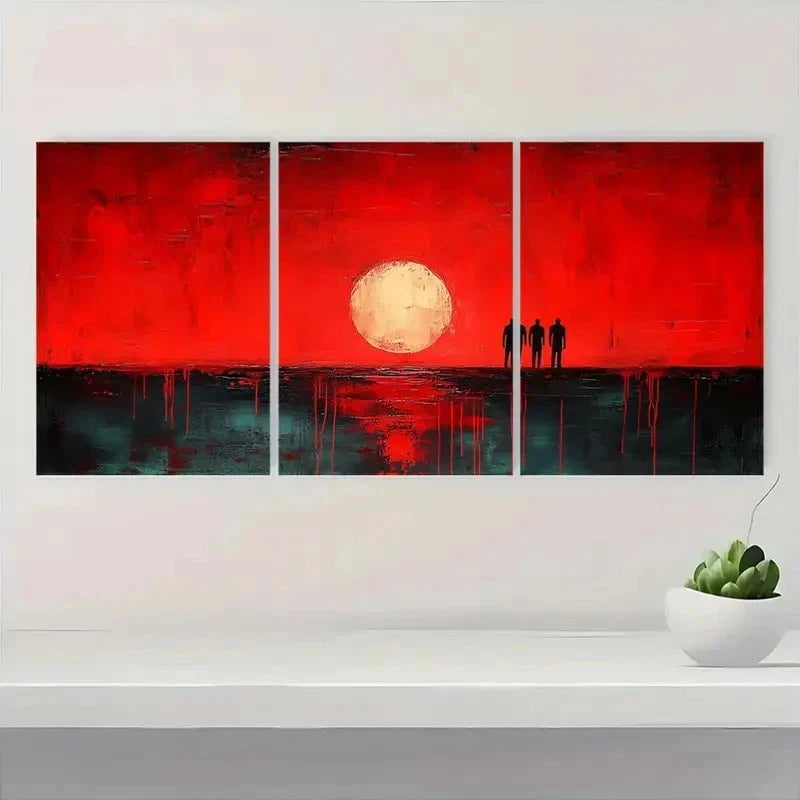 3pcs Red Minimalist Decor  Wall Art Set Canvas Framed 50x70cm - High Quality Print 100% Australian Made Wall Canvas Ready to Hang