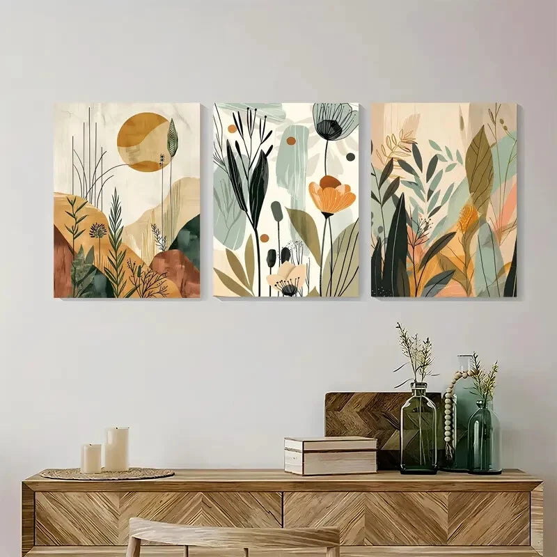 3pcs Vintage Floral Landscape Flower Metal Print Ready to Hang Art