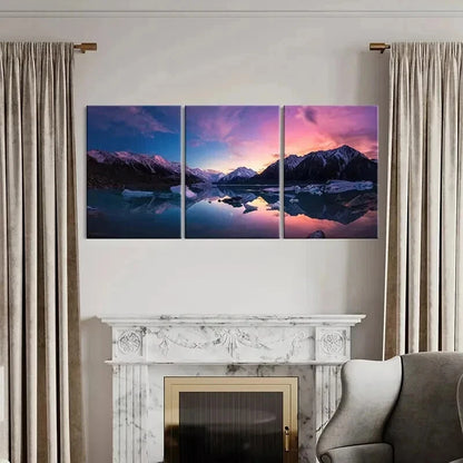 3pcs Sunset Through Snow Mountains & Lake Wall Art Set Canvas Framed 60x90cm - High Quality Print 100% Australian Made Wall Canvas Ready to Hang
