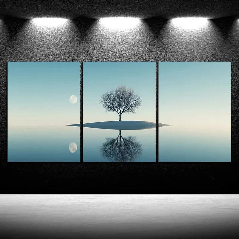 3pcs Reflection of Trees Moon Metal Print Ready to Hang Art