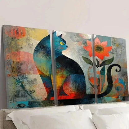 3pcs Abstract Cat Flower Wall Art Set Canvas Framed 50x70cm - High Quality Print 100% Australian Made Wall Canvas Ready to Hang