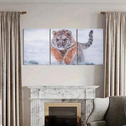 3pcs Striking Snowy Tiger in Action Wall Art Set Canvas Framed 40x60cm - High Quality Print 100% Australian Made Wall Canvas Ready to Hang