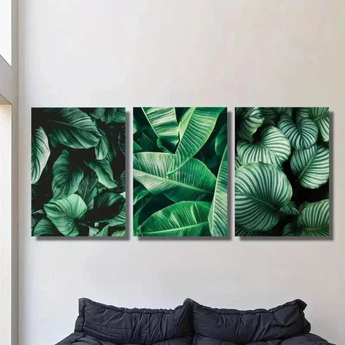 3pcs Emerald Green Botanical Tropical Leaf Wall Art Set Canvas Unframed - High Quality Print 100% Australian Made Wall Canvas