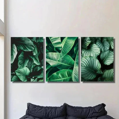 3pcs Emerald Green Botanical Tropical Leaf Wall Art Set Canvas Unframed - High Quality Print 100% Australian Made Wall Canvas