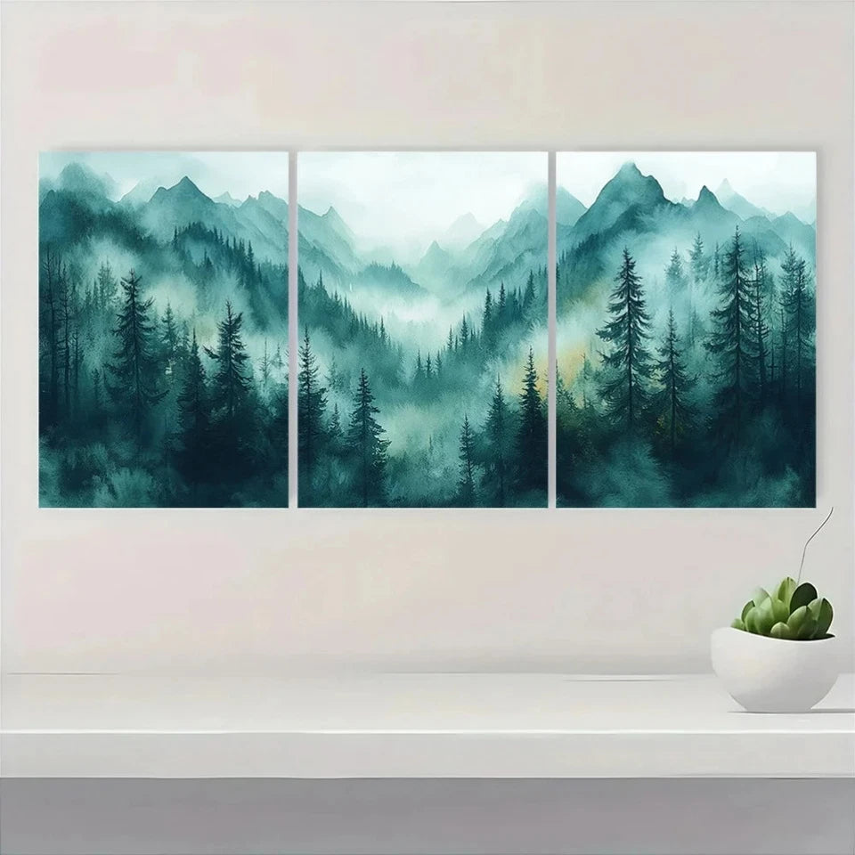 3pcs Abstract Forest Watercolor Wall Art Set Canvas Framed 40x60cm - High Quality Print 100% Australian Made Wall Canvas Ready to Hang