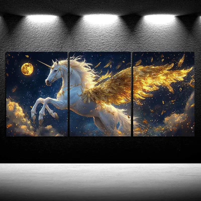 3pcs Beautiful Flying Horses in The Clouds Metal Print Ready to Hang Art