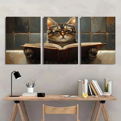 3pcs Whimsical Cat Charming Animal Glasses Metal Print Ready to Hang Art