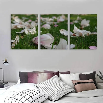 3pcs Elegant Floral Painting with Green Grass Wall Art Set Canvas Framed 50x70cm - High Quality Print 100% Australian Made Wall Canvas Ready to Hang