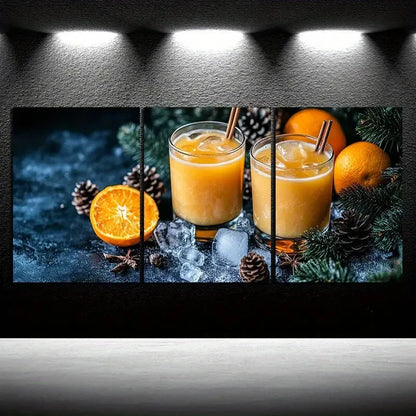3pcs Pinecone And Orange Juice Fruits Metal Print Ready to Hang Art
