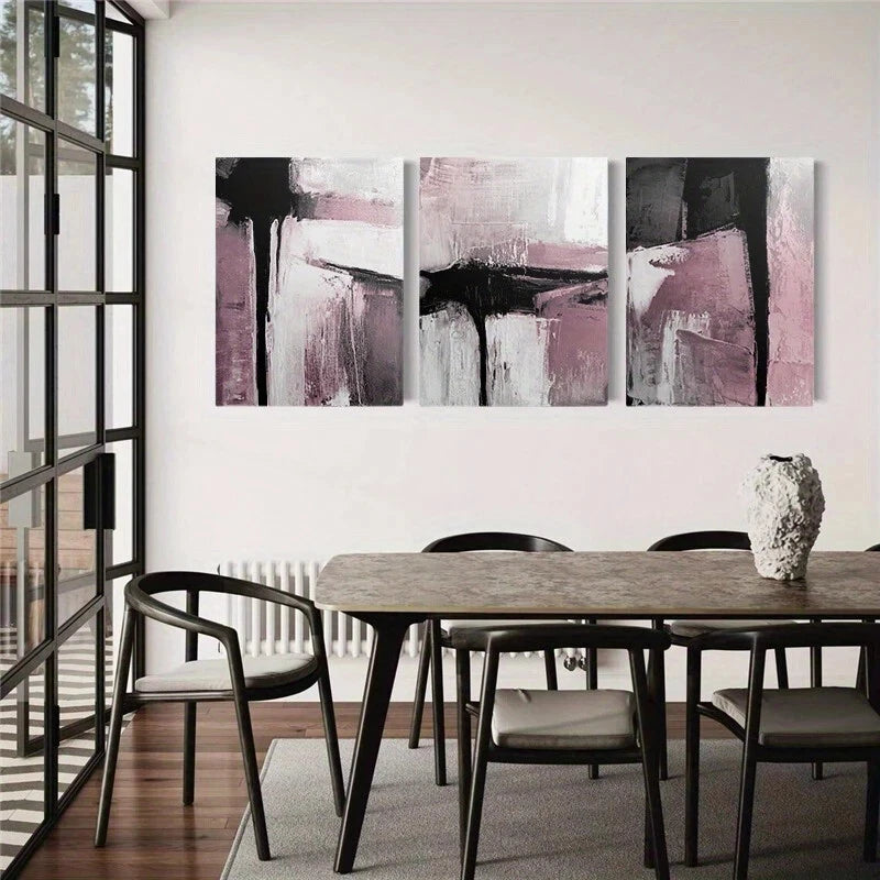 3pcs Abstract Black Pink Modern Style Metal Print Ready to Hang Art