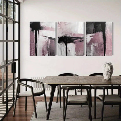 3pcs Abstract Black Pink Modern Style Metal Print Ready to Hang Art