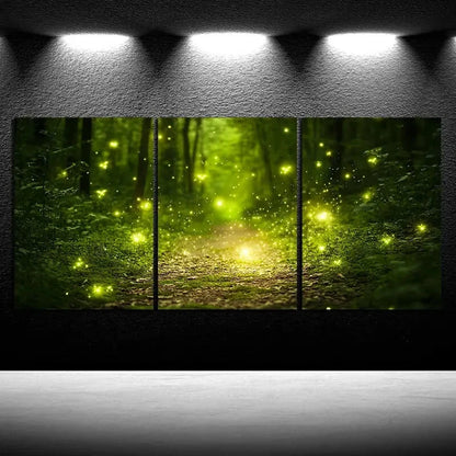 3pcs Fireflies in the Forest Greenery Metal Print Ready to Hang Art