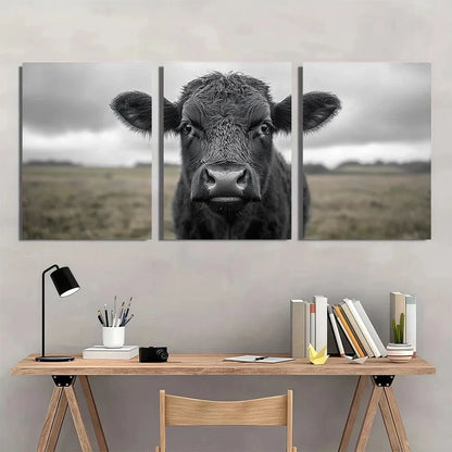 3pcs Black and White land Cow Metal Print Ready to Hang Art