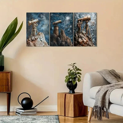 3pcs Astronaut Stargazing Old View Metal Print Ready to Hang Art
